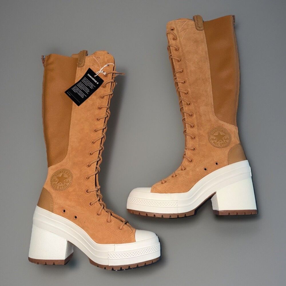 NEW Converse Chuck 70 De Luxe Heel XXHi Knee High Platform Boots Womens Honey